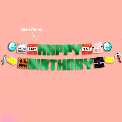 Pixel Mining Birthday Banner - mirrored green banner