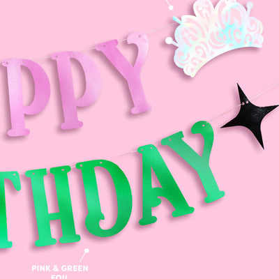 Birthday Witch Banner - pink + green foil banner