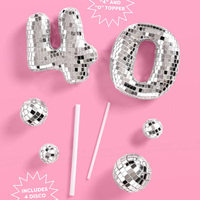 40 Disco Topper - 6 pc mirrored cake toppers