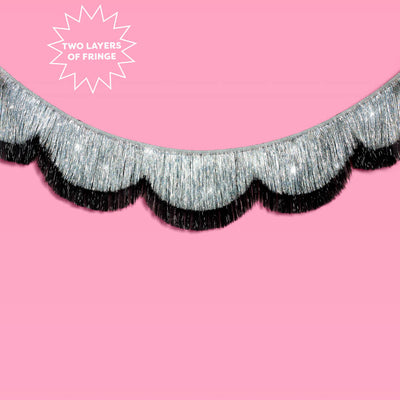 Black + Silver Scallop Fringe - 2 layer fringe banner