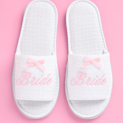 Bride Spa Slippers - white embroidered waffle slippers