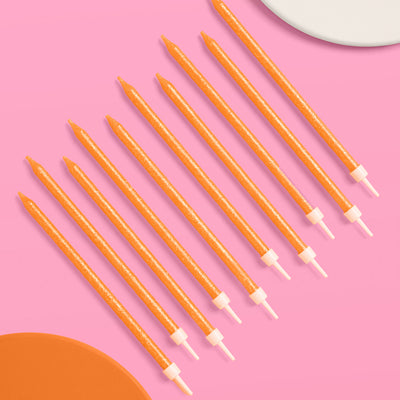 Orange Glitter Candles - 10 glitter candles