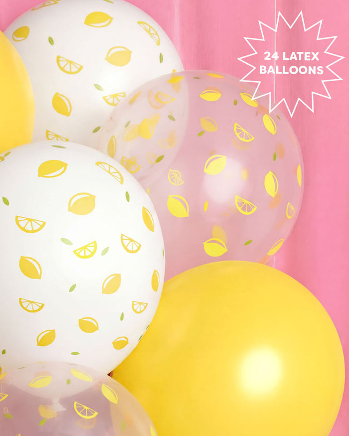 Lemon Printed Balloons - 24 latex balloons
