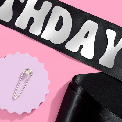 Western Bday Girl Sash - black + silver foil