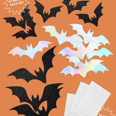 Halloween Wall Decor Bats - 50 silver and black bats