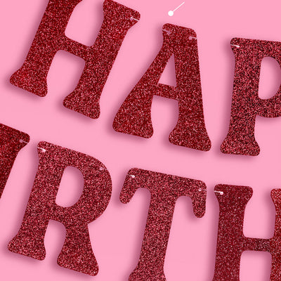 Happy Birthday Banner - 5 ft burgundy glitter banner