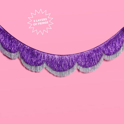 Purple + Silver Scallop Fringe - 6 ft fringe banner