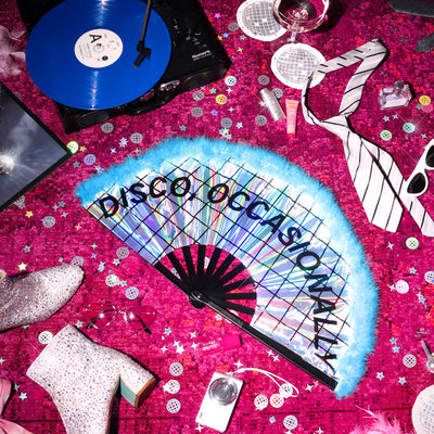 Disco Occasionally Fan - iridescent feather hand fan