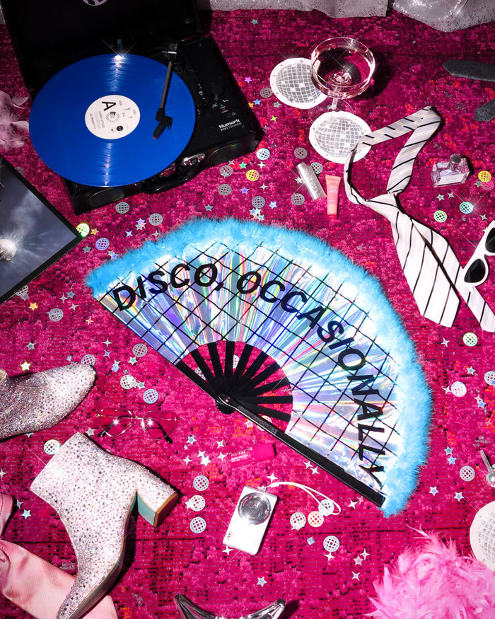 Disco Occasionally Fan - iridescent feather hand fan