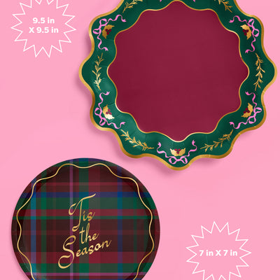 Tis the Season Plate Set - 32 paper plates, 2 sizes