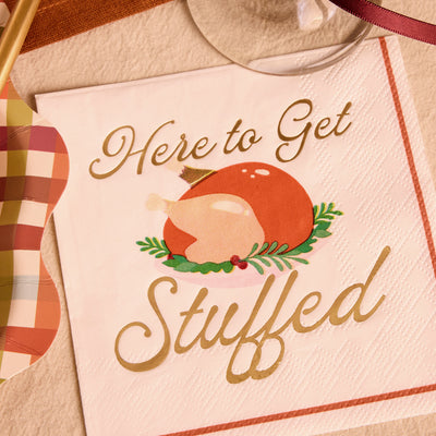 Here to Get Stuffed Napkins - gold foil cocktail napkins