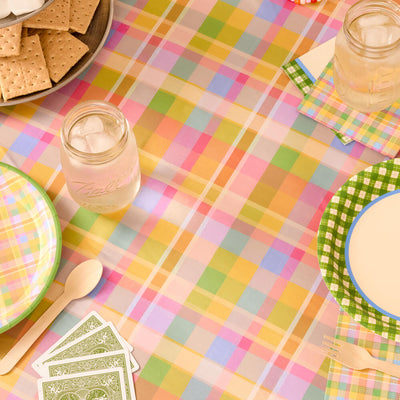 Summer Camp Tablecloth - rainbow plaid table cover