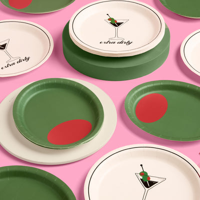 Dirty Martini Plate Set - 32 paper plates, 2 sizes