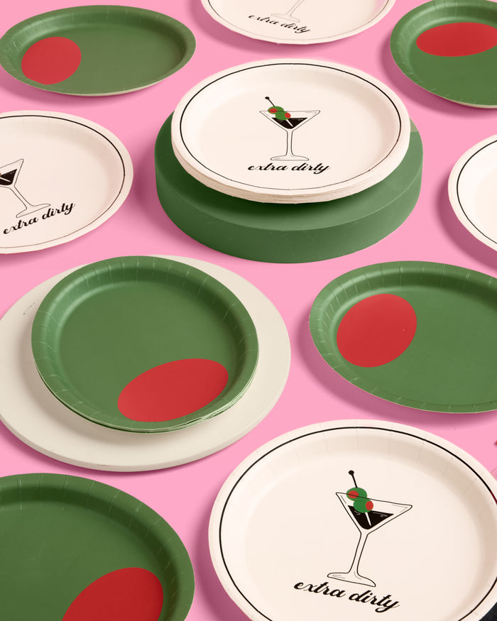 Dirty Martini Plate Set - 32 paper plates, 2 sizes
