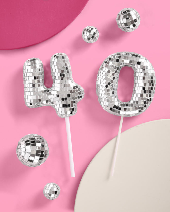 40 Disco Topper - 6 pc mirrored cake toppers