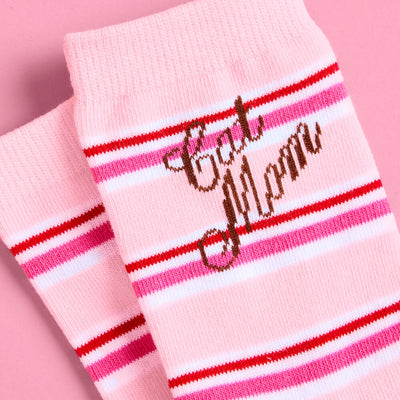 Cat Mom Socks - pink crew socks