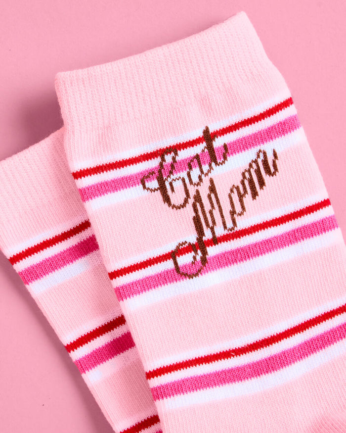 Cat Mom Socks - pink crew socks