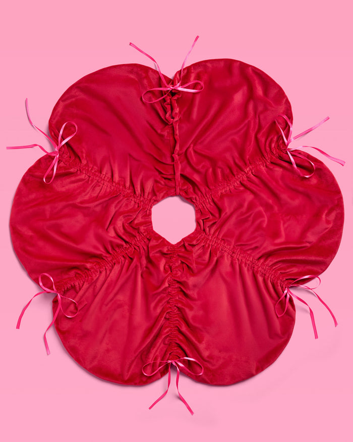 Red Velvet Tree Skirt - ruched tree skirt