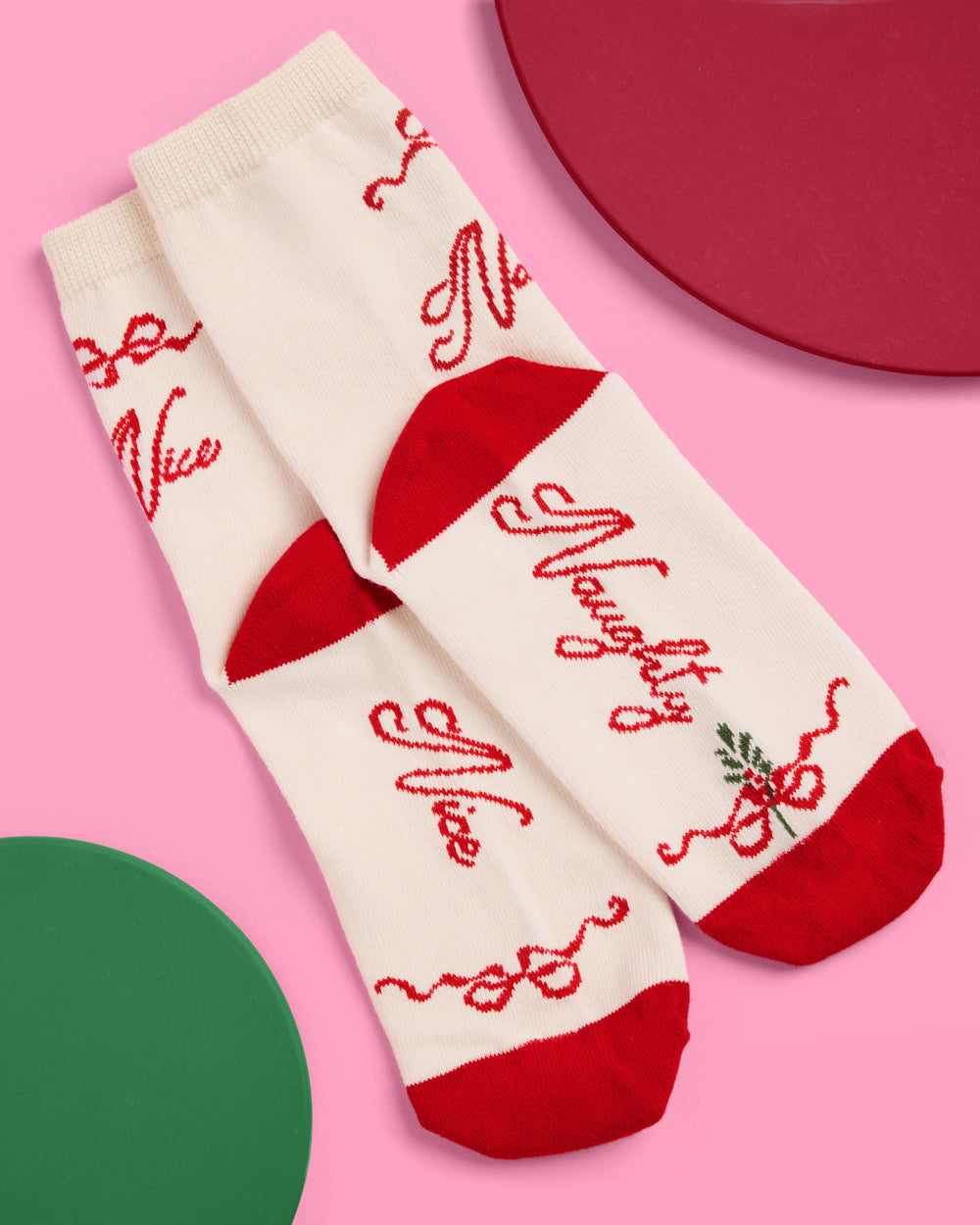 Naughty & Nice Knit Socks - cream crew socks