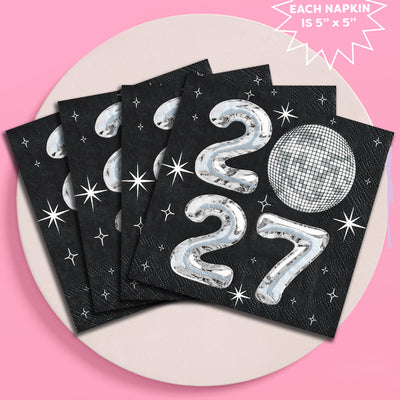 2027 NYE Disco Trio - napkins, plates, banner