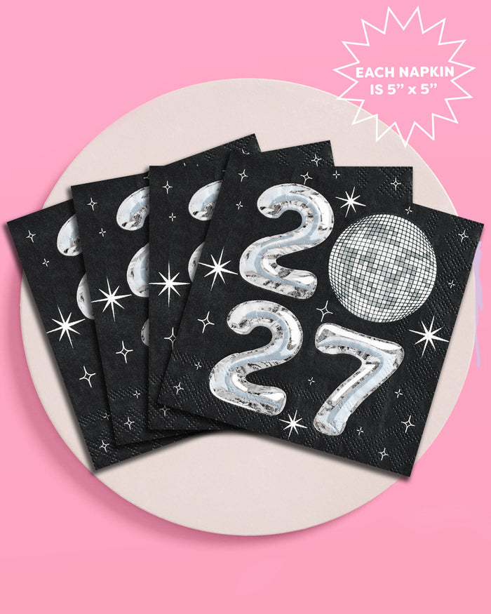2027 NYE Disco Trio - napkins, plates, banner