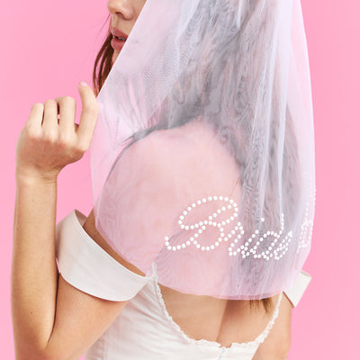 Bride To Be Pearl Veil - white tulle veil + pearl logo