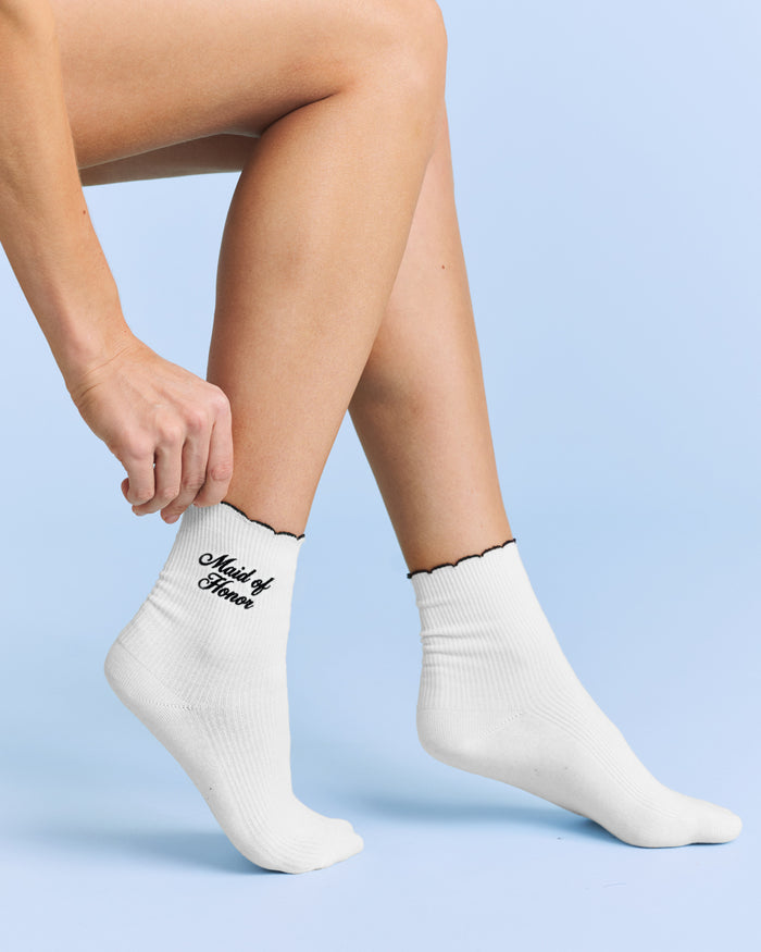 Maid of Honor Sock - white ribbed cotton sock