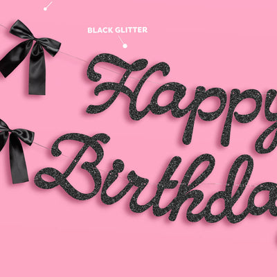 Little Black Bow Banner - black glitter banner