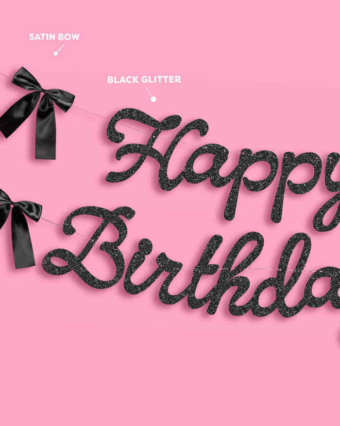 Little Black Bow Banner - black glitter banner