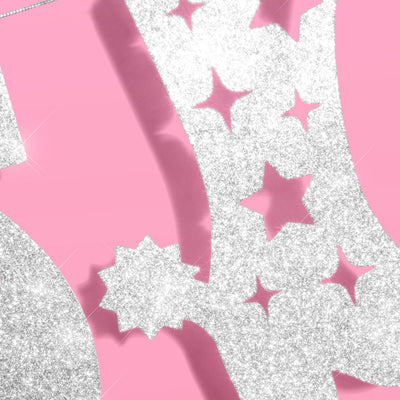 Let's Go Girls Banner - silver glitter banner