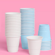 Blue + White Shot Glasses - 50 plastic shot glasses