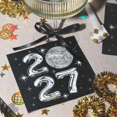 2027 NYE Disco Trio - napkins, plates, banner