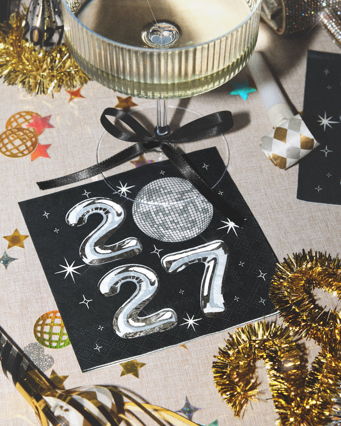 2027 NYE Disco Trio - napkins, plates, banner