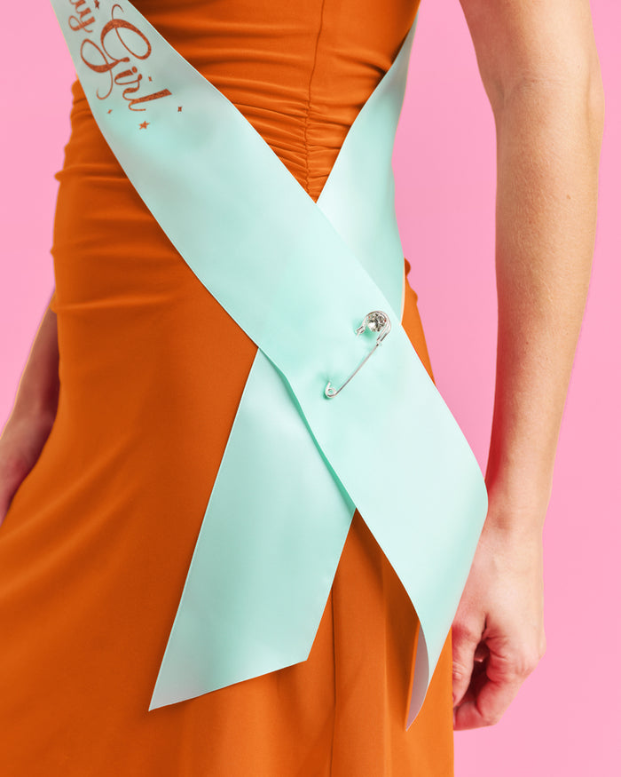 Life of A Birthday Girl Sash - teal sash + orange foil