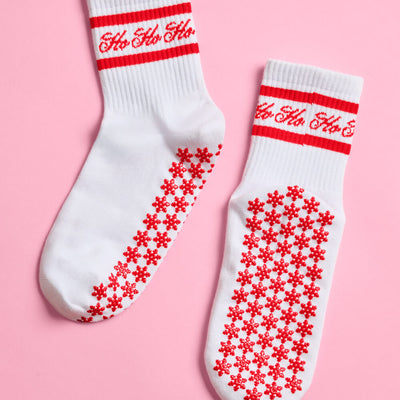 Sleigh Your Workout Grip Socks - red + white pilates socks