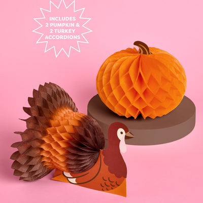 Turkey + Pumpkin Accordions - fall decor set