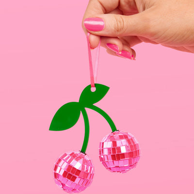 Disco Cherries Ornament - pink disco ornament