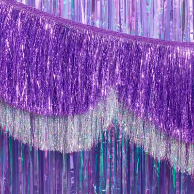 Purple + Silver Scallop Fringe - 6 ft fringe banner