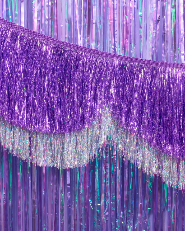 Purple + Silver Scallop Fringe - 6 ft fringe banner