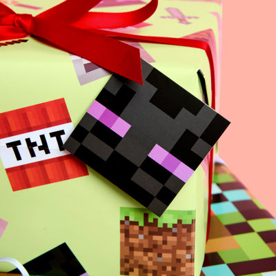 Pixel Mining Wrapping Paper Set - 12 sheets + 16 tags