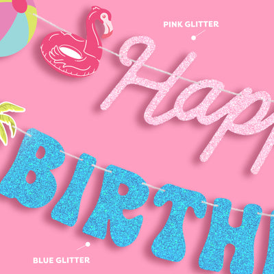 Pool Party Banner - glitter banner + icons