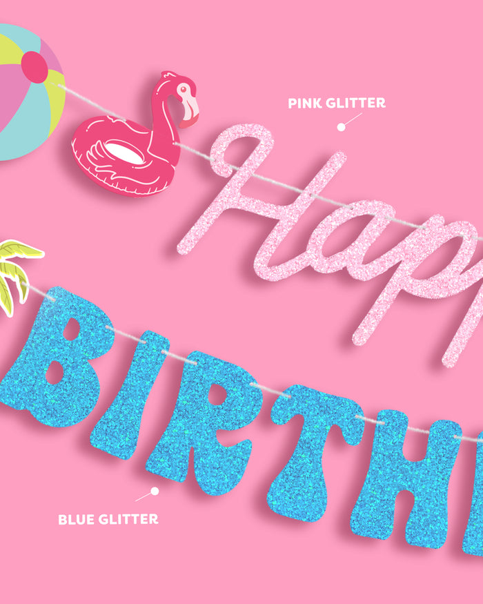 Pool Party Banner - glitter banner + icons