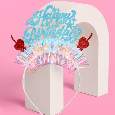 HBD Headband - cherry tinsel headband