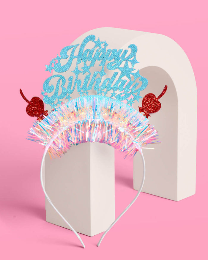 HBD Headband - cherry tinsel headband