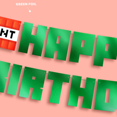 Pixel Mining Birthday Banner - mirrored green banner
