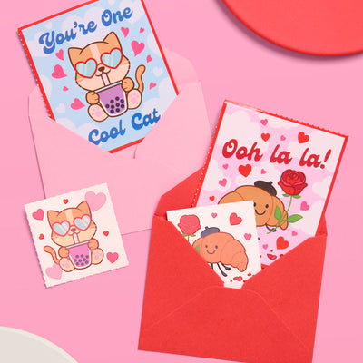 Kawaii V-Day Card Set - 24 cards + tattoos