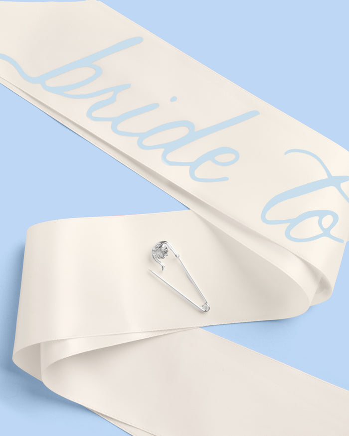 Coastal Bride Sash - ivory + blue satin sash