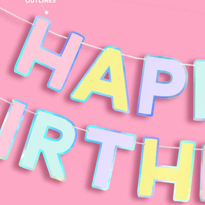 Happy Birthday Banner - pastel iridescent garland