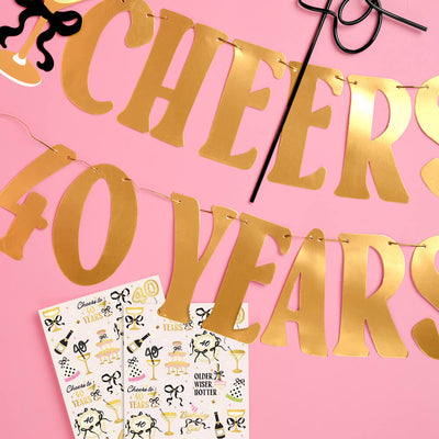 40th Bday Bundle - tats, banner, + straw