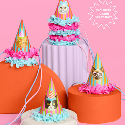 Cat Mini Party Hats - 10 paper hats